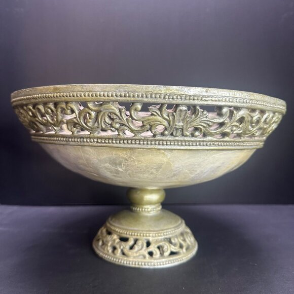 Vtg Pearlecent Accent Compote Bowl Centerpiece Pedestal Home Decor 7" T 12" DIA - Picture 9 of 16